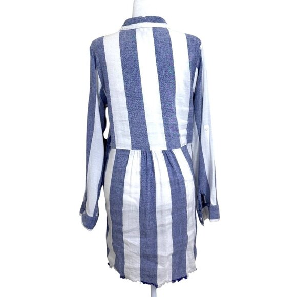 Tommy Bahama Rugby Beach Stripe Cover-Up Tunic Shirt Dress Linen Blue Size M - Picture 4 of 8